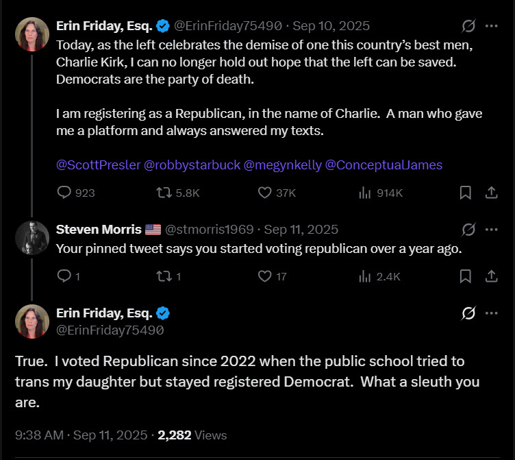 erin friday voting republican for years